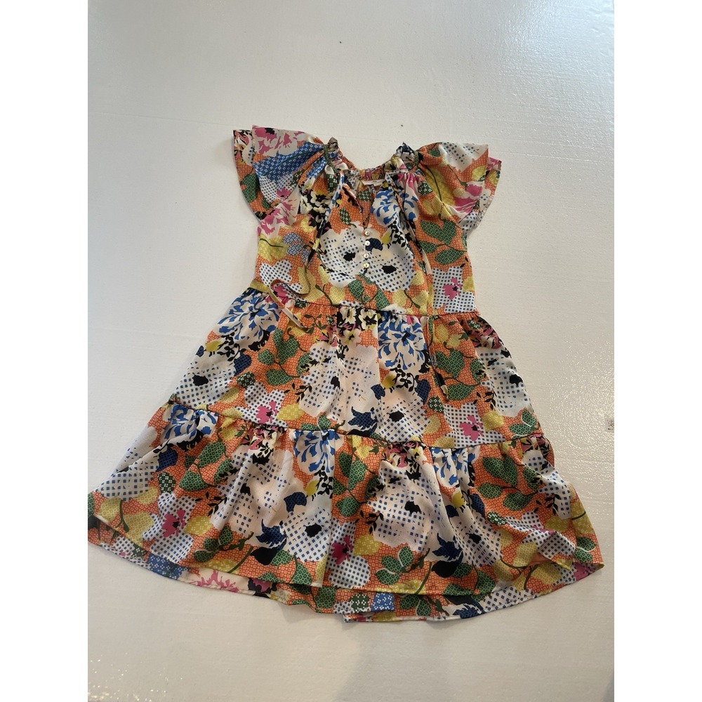 ENTRO Bold Floral And Checkered Tiers Dress With Ruffled Size Small